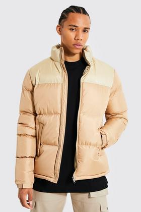 Tall 4 Pocket Longline Hooded Puffer Jacket in Khaki