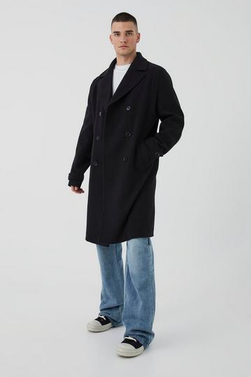 Tall Double Breasted Wool Look Overcoat in Black black