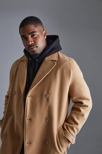 Beige Tall Double Breasted Wool Look Overcoat in Camel