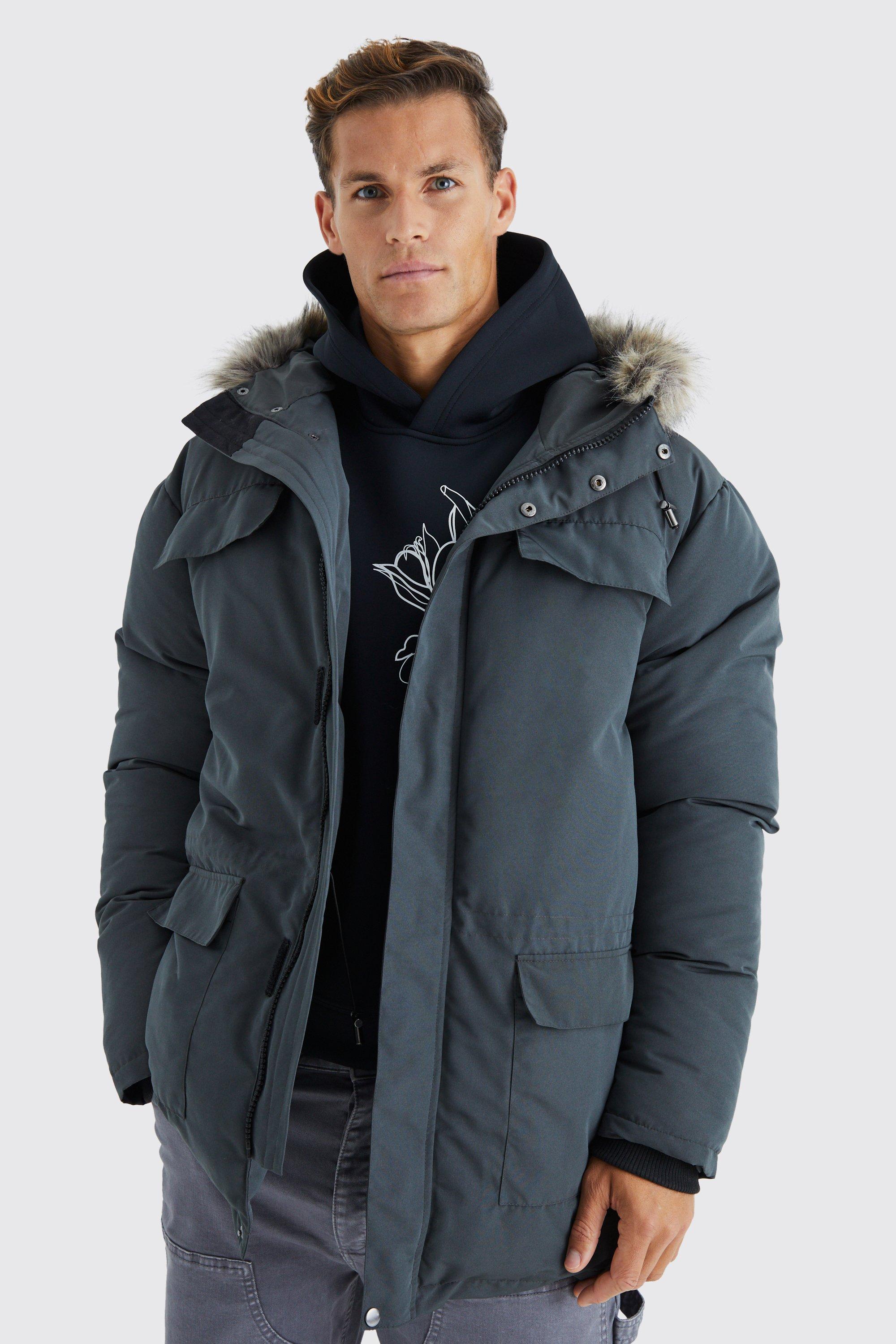 Mens parka coats hotsell with fur hood uk