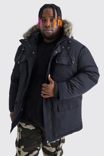 Plus Faux Fur Hooded Arctic Parka Jacket in Black black