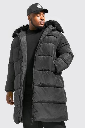Black Plus Longline Faux Fur Hooded Puffer
