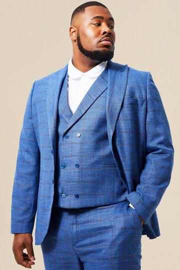 Blue Plus Single Breasted Slim Check Suit Jacket