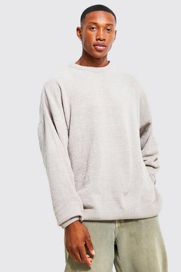 Oversized Chenille Crew Neck Jumper taupe