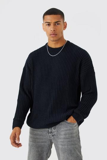 Black Oversized Ribbed Chenille Crew Neck Jumper