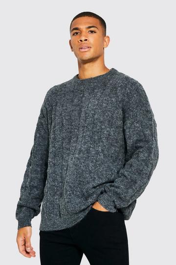 Oversized Cable Brushed Yarn Knitted Jumper charcoal