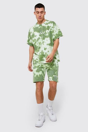 Khaki Oversized Monaco Tie Dye T-shirt & Short Set