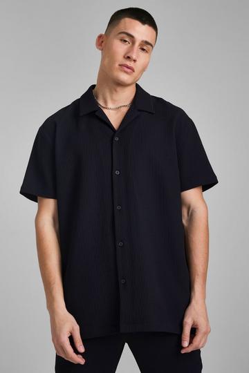 Short Sleeve Revere Oversized Pleated Shirt black