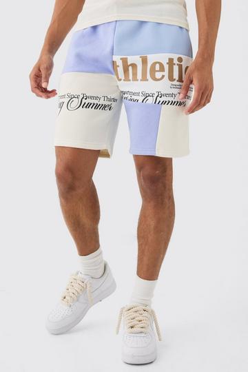 Loose Fit Graphic Patchwork Jersey band Shorts blue