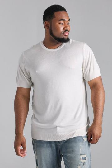 Cream White Plus Basic Knitted T-Shirt