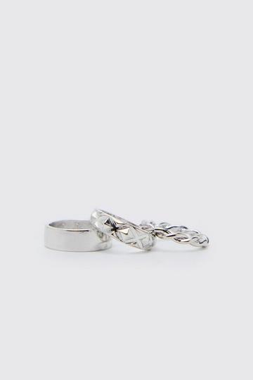 Silver 3 Pack Rope And Textured Rings