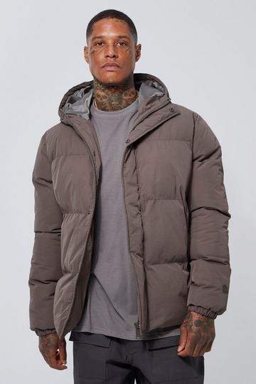 Grey Concealed Placket Hooded Puffer
