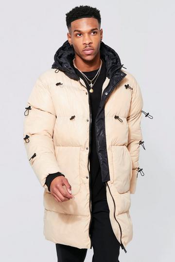 Stone Beige Longline Toggle Design Puffer