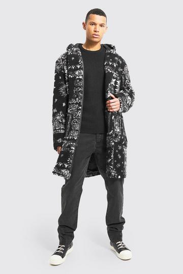 Tall Borg Bandana Print Duffle Coat black