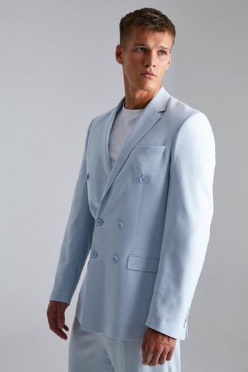 Blue Tall Double Breasted Slim Suit Jacket