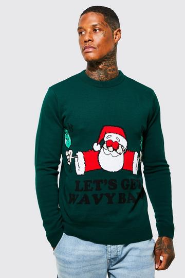 Lets Get Wavy Baby Christmas Jumper bottle green