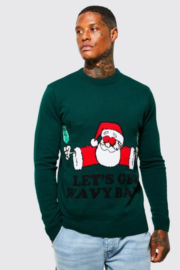 Green Lets Get Wavy Baby Christmas Jumper