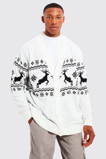 Reindeer Fairisle Christmas Cardigan ecru