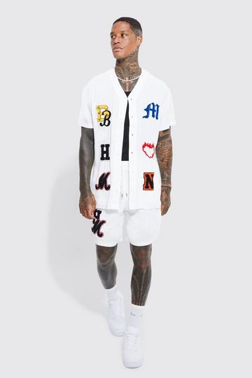 White Oversized Baseball Applique Shirt And Shorts