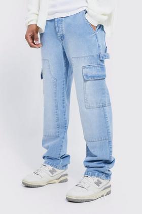 Men's Baggy Fit Acid Wash Cargo Jeans