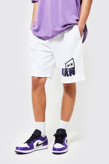 White Slim Fit Graffiti Print Shorts