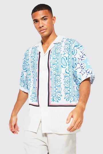 White Short Sleeve Oversized Boxy slub Paisley