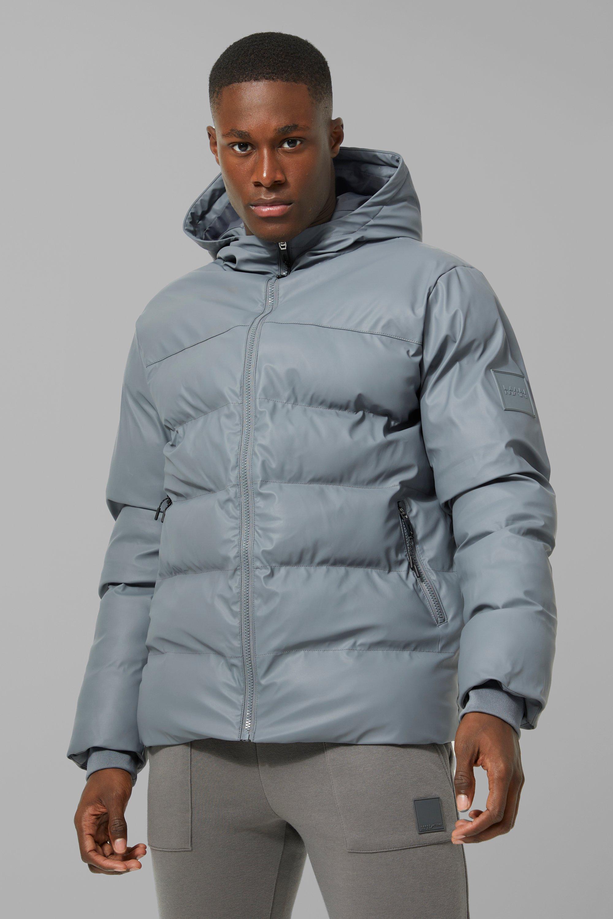 mens grey puffer jacket with hood