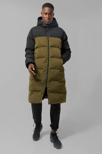 Black Man Active Colour Block Longline Puffer Coat