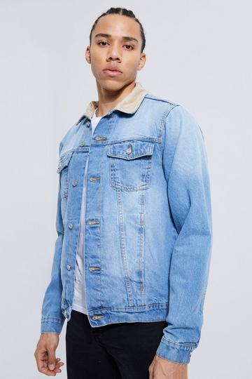 Blue Tall Borg Lined Cord Collar Denim Jacket