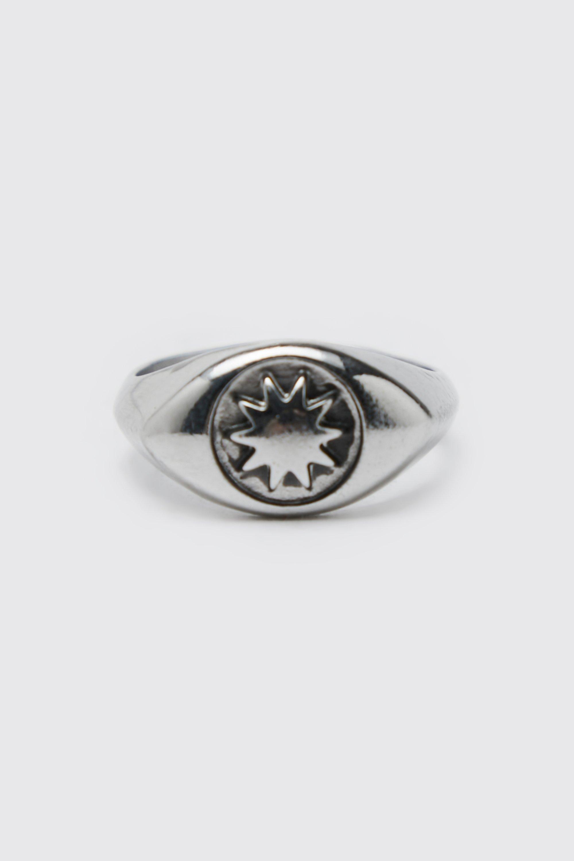 Womens Rings Boohoo Rings Grey Boohoo Globe Signet Ring in Silver 