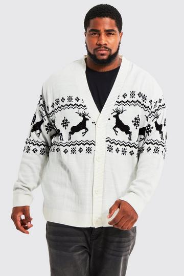 Plus Reindeer Fairisle Christmas Cardigan ecru