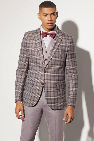 Slim Single Breasted Check Suit Jacket red