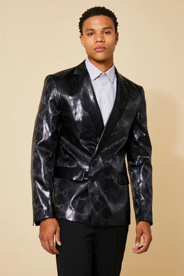 Slim Double Breasted Snake Print Blazer black