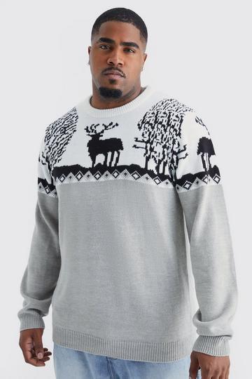 Plus Fair isle Knitted Christmas Jumper grey marl