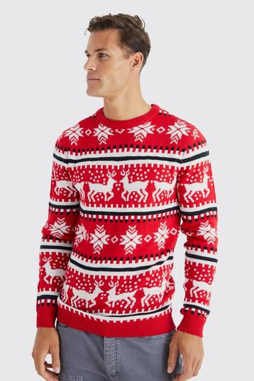 Red Tall Reindeer Fairisle Christmas Jumper