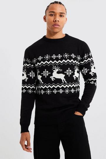 Tall Reindeer Fairisle Panel Christmas Jumper black