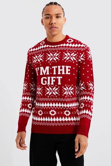 Tall I'm The Gift Christmas Jumper red