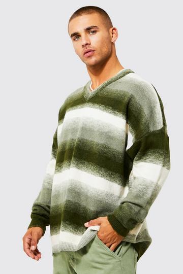 Oversized Brushed Ombre V Neck Knit Jumper sage