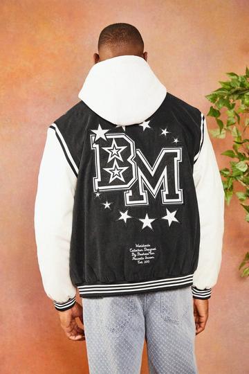Oversized Bm Hooded Denim Varsity Jacket mid grey