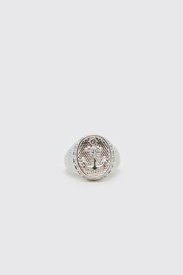 Silver Navigation Embossed Signet Ring