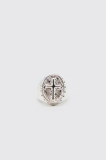 Silver Cross Emblem Signet Ring