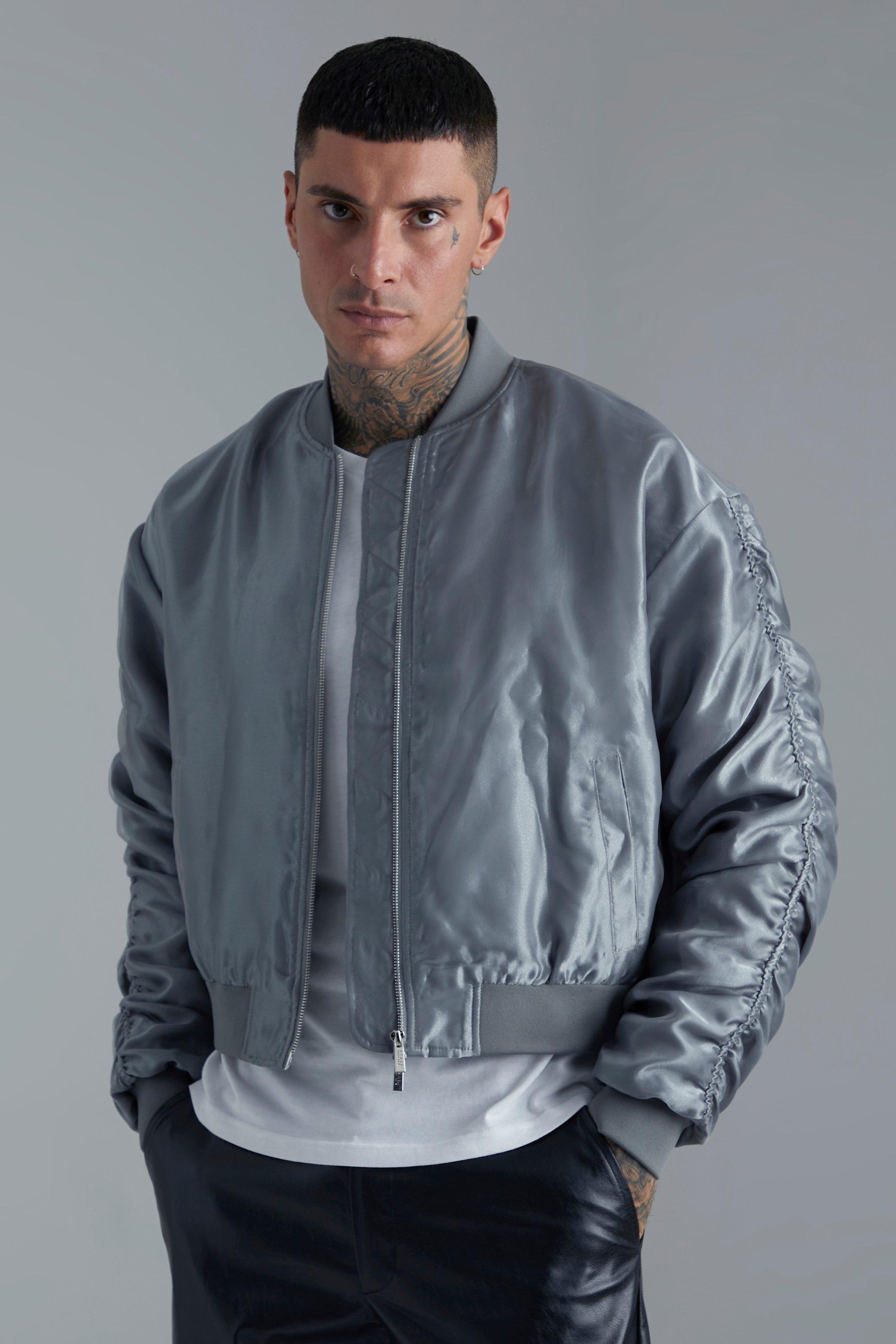 sage co ord ruched sleeve bomber jacket