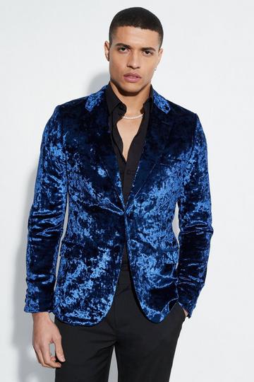 Skinny Crushed Velvet Blazer navy