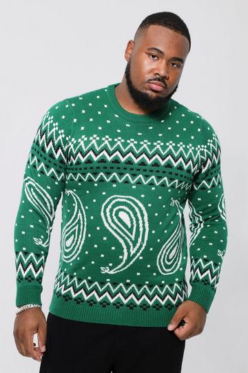 Plus Paisley Fairisle Christmas Jumper green