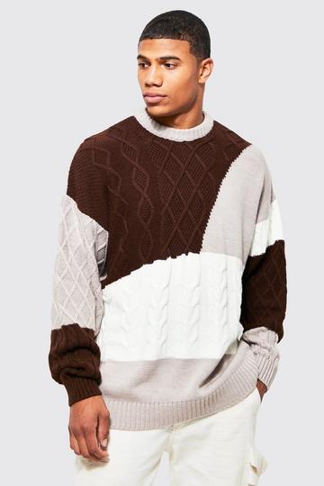 Patchwork Mixed Stitch Jumper chocolate