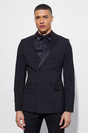Skinny Tuxedo Double Breasted Suit Jacket black