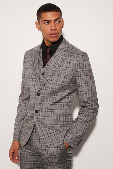 Grey Skinny Check Suit Jacket