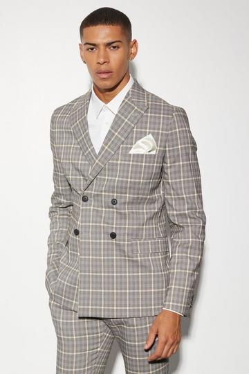 Skinny Double Breasted Check Suit Jacket black