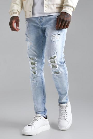 Skinny Stretch Bandana Rip And Repair Jeans light blue