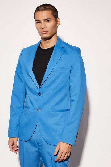Blue Slim Fit Curved Seam Detail Suit Jacket